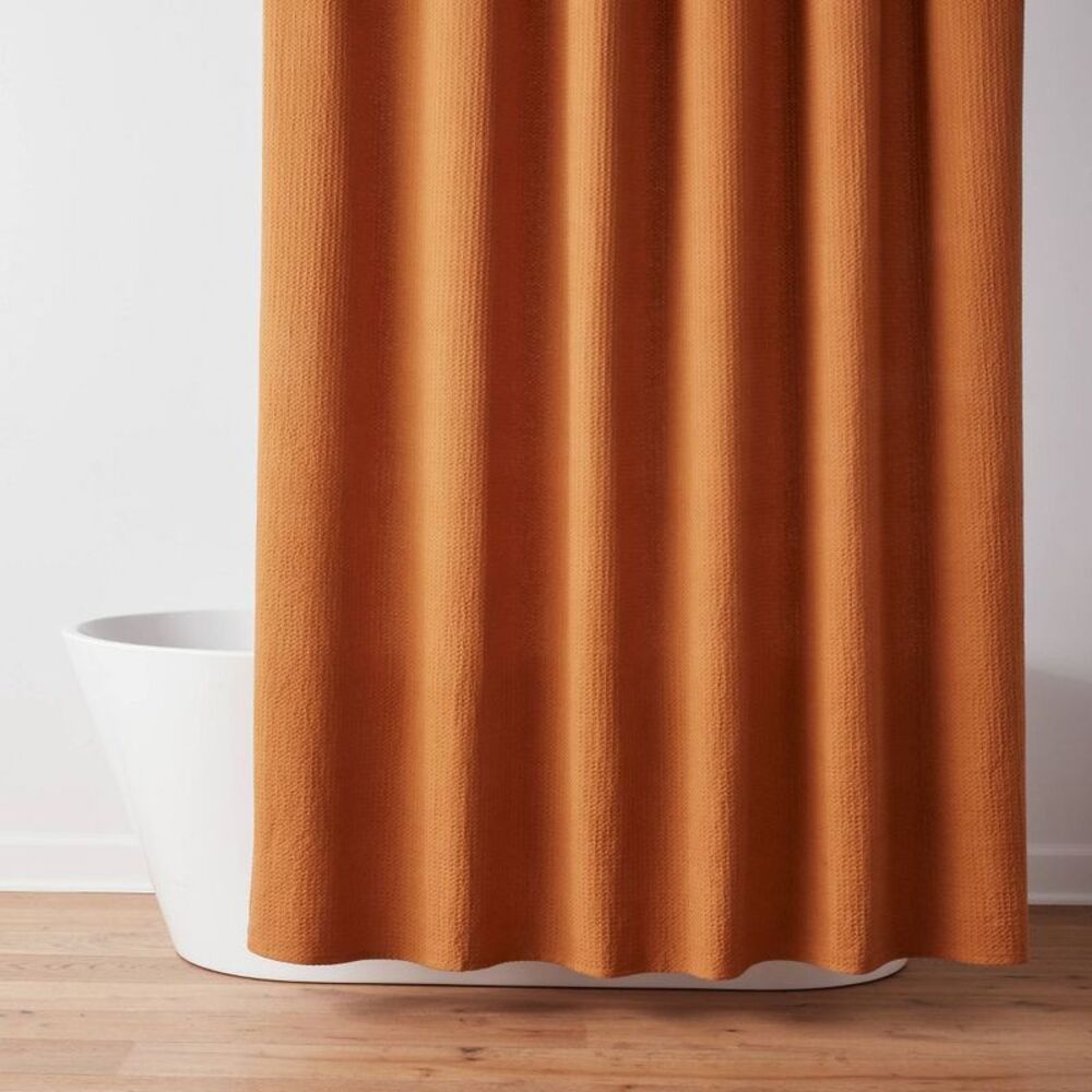Oversized Relaxed Waffle Weave Shower Curtain Caramel - Threshold